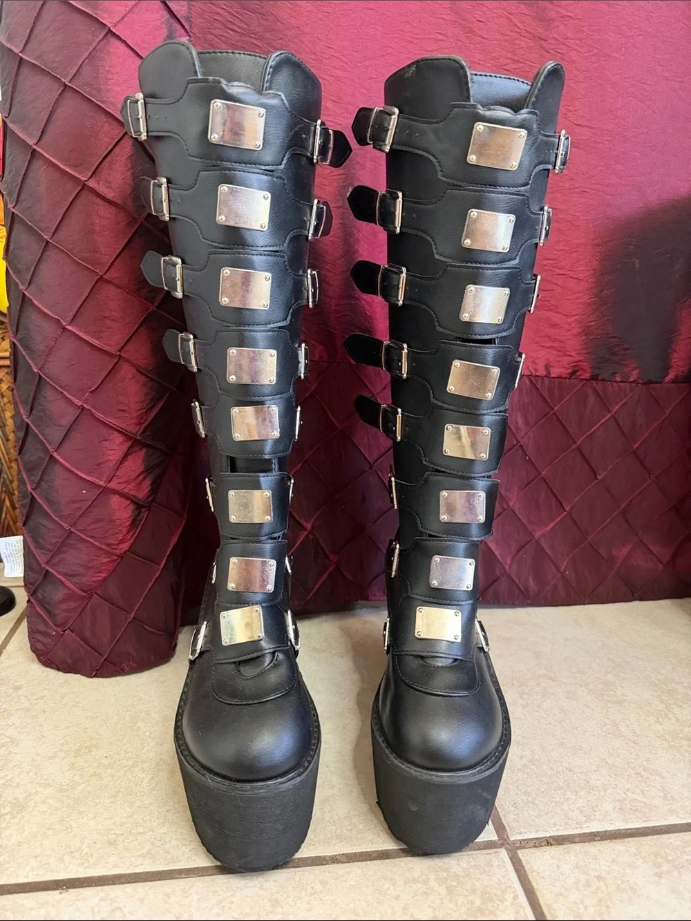 Goth Platform Buckle Knee High Boots Black Punk Alternative EU 40